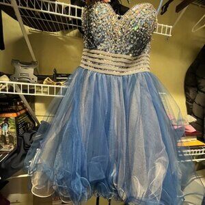 Blue white cocktail formal prom dress